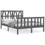 Gray solid wood bed frame with headboard 140x190 cm by vidaXL, Beds and slatted bases - Ref: Foro24-3192473, Price: 144,99 €,...