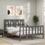 Gray solid wood bed frame with headboard 140x190 cm by vidaXL, Beds and slatted bases - Ref: Foro24-3192473, Price: 144,99 €,...