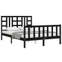 Bed frame with black solid wood headboard 140x190 cm by vidaXL, Beds and slatted bases - Ref: Foro24-3191955, Price: 169,68 €...