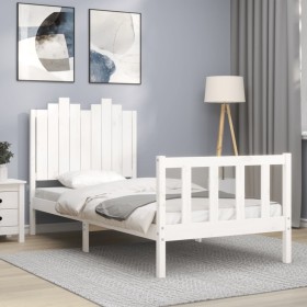 White solid wood bed frame with headboard 90x200 cm by vidaXL, Beds and slatted bases - Ref: Foro24-3192282, Price: 108,99 €,...