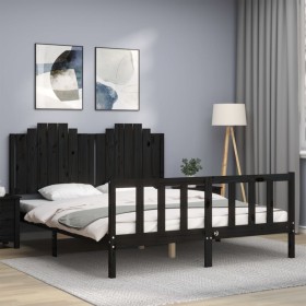 Bed frame with black solid wood headboard 160x200 cm by vidaXL, Beds and slatted bases - Ref: Foro24-3192310, Price: 195,99 €...