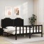 Bed frame with black solid wood headboard 160x200 cm by vidaXL, Beds and slatted bases - Ref: Foro24-3192310, Price: 195,72 €...