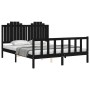 Bed frame with black solid wood headboard 160x200 cm by vidaXL, Beds and slatted bases - Ref: Foro24-3192310, Price: 195,72 €...