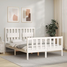 White solid wood bed frame with headboard 120x200 cm by vidaXL, Beds and slatted bases - Ref: Foro24-3192422, Price: 137,21 €...