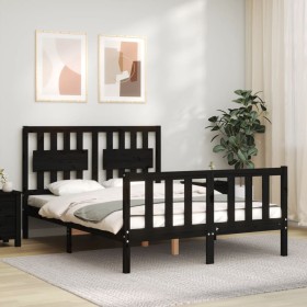 Bed frame with black solid wood headboard 120x200 cm by vidaXL, Beds and slatted bases - Ref: Foro24-3192425, Price: 176,07 €...