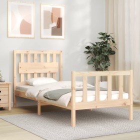 Bed frame with solid wood headboard 90x200 cm by vidaXL, Beds and slatted bases - Ref: Foro24-3192411, Price: 96,47 €, Discou...