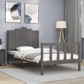 Estructura de cama con cabecero madera maciza gris 100x200 cm de vidaXL, Camas y somieres - Ref: Foro24-3192288, Precio: 127,...