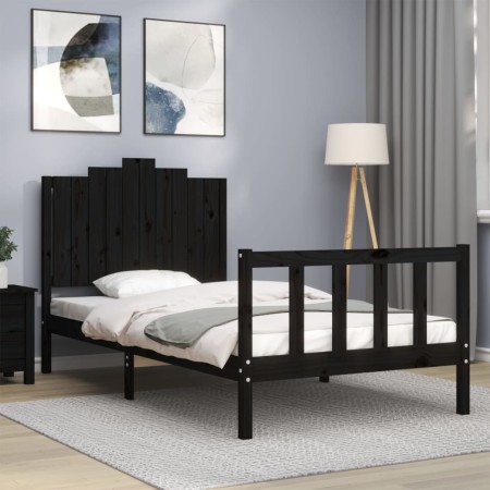 Bed frame with black solid wood headboard 100x200 cm by vidaXL, Beds and slatted bases - Ref: Foro24-3192290, Price: 142,77 €...