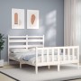 Double bed frame with white solid wood headboard by vidaXL, Beds and slatted bases - Ref: Foro24-3192012, Price: 131,10 €, Di...