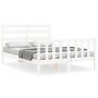 Double bed frame with white solid wood headboard by vidaXL, Beds and slatted bases - Ref: Foro24-3192012, Price: 131,10 €, Di...