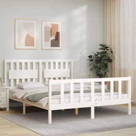 White solid wood bed frame with headboard 160x200 cm by vidaXL, Beds and slatted bases - Ref: Foro24-3192437, Price: 166,99 €...