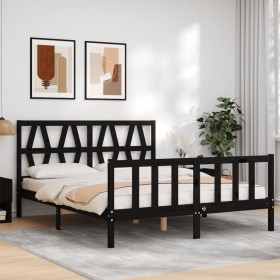 Bed frame with black solid wood headboard 160x200 cm by vidaXL, Beds and slatted bases - Ref: Foro24-3192505, Price: 185,99 €...