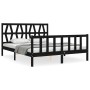 Bed frame with black solid wood headboard 160x200 cm by vidaXL, Beds and slatted bases - Ref: Foro24-3192505, Price: 182,31 €...