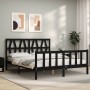 Bed frame with black solid wood headboard 160x200 cm by vidaXL, Beds and slatted bases - Ref: Foro24-3192505, Price: 182,31 €...