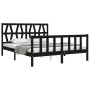 Bed frame with black solid wood headboard 160x200 cm by vidaXL, Beds and slatted bases - Ref: Foro24-3192505, Price: 182,31 €...