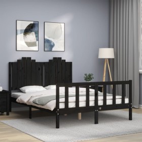 Bed frame with black solid wood headboard 140x200 cm by vidaXL, Beds and slatted bases - Ref: Foro24-3192300, Price: 207,79 €...