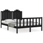 Bed frame with black solid wood headboard 140x200 cm by vidaXL, Beds and slatted bases - Ref: Foro24-3192300, Price: 200,99 €...