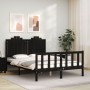 Bed frame with black solid wood headboard 140x200 cm by vidaXL, Beds and slatted bases - Ref: Foro24-3192300, Price: 200,99 €...