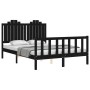 Bed frame with black solid wood headboard 140x200 cm by vidaXL, Beds and slatted bases - Ref: Foro24-3192300, Price: 200,99 €...