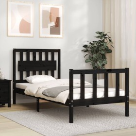 Black solid wood bed frame with headboard by vidaXL, Beds and slatted bases - Ref: Foro24-3192395, Price: 133,77 €, Discount: %