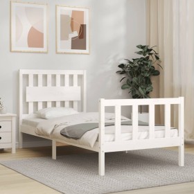 White solid wood bed frame with headboard by vidaXL, Beds and slatted bases - Ref: Foro24-3192392, Price: 108,99 €, Discount: %