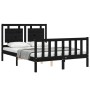 Estructura cama de matrimonio con cabecero madera maciza negra de vidaXL, Camas y somieres - Ref: Foro24-3192140, Precio: 171...