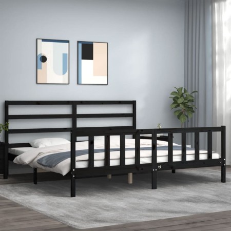 Bed frame with black solid wood headboard 180x200 cm by vidaXL, Beds and slatted bases - Ref: Foro24-3191925, Price: 182,20 €...