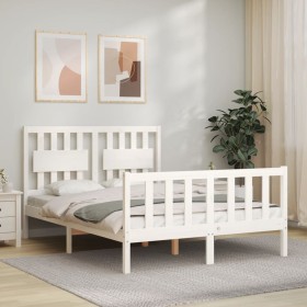 Double bed frame with white solid wood headboard by vidaXL, Beds and slatted bases - Ref: Foro24-3192397, Price: 143,99 €, Di...