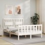 Double bed frame with white solid wood headboard by vidaXL, Beds and slatted bases - Ref: Foro24-3192397, Price: 144,27 €, Di...