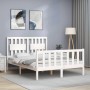 Double bed frame with white solid wood headboard by vidaXL, Beds and slatted bases - Ref: Foro24-3192397, Price: 144,27 €, Di...