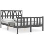 Double bed frame with gray solid wood headboard by vidaXL, Beds and slatted bases - Ref: Foro24-3192463, Price: 156,99 €, Dis...