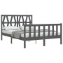 Double bed frame with gray solid wood headboard by vidaXL, Beds and slatted bases - Ref: Foro24-3192463, Price: 156,99 €, Dis...