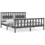 Double bed frame with gray solid wood headboard by vidaXL, Beds and slatted bases - Ref: Foro24-3192443, Price: 176,79 €, Dis...