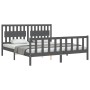 Double bed frame with gray solid wood headboard by vidaXL, Beds and slatted bases - Ref: Foro24-3192443, Price: 176,79 €, Dis...