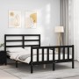 Bed frame with black solid wood headboard 140x190 cm by vidaXL, Beds and slatted bases - Ref: Foro24-3191890, Price: 163,25 €...