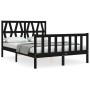 Double bed frame with black solid wood headboard by vidaXL, Beds and slatted bases - Ref: Foro24-3192465, Price: 167,99 €, Di...