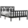 Double bed frame with black solid wood headboard by vidaXL, Beds and slatted bases - Ref: Foro24-3192465, Price: 167,99 €, Di...