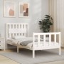 White solid wood bed frame with headboard 90x200 cm by vidaXL, Beds and slatted bases - Ref: Foro24-3192412, Price: 105,73 €,...