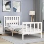 White solid wood bed frame with headboard 90x200 cm by vidaXL, Beds and slatted bases - Ref: Foro24-3192412, Price: 105,73 €,...