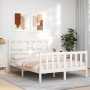 Double bed frame with white solid wood headboard by vidaXL, Beds and slatted bases - Ref: Foro24-3192527, Price: 143,71 €, Di...