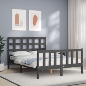 Gray solid wood bed frame with headboard 140x190 cm by vidaXL, Beds and slatted bases - Ref: Foro24-3192083, Price: 143,99 €,...