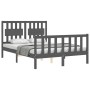 Gray solid wood bed frame with headboard 140x200 cm by vidaXL, Beds and slatted bases - Ref: Foro24-3192428, Price: 169,99 €,...