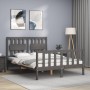 Gray solid wood bed frame with headboard 140x200 cm by vidaXL, Beds and slatted bases - Ref: Foro24-3192428, Price: 169,99 €,...