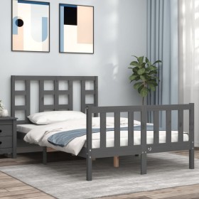 Double bed frame with gray solid wood headboard by vidaXL, Beds and slatted bases - Ref: Foro24-3191943, Price: 157,99 €, Dis...