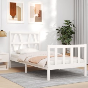 White solid wood bed frame with headboard 90x200 cm by vidaXL, Beds and slatted bases - Ref: Foro24-3192477, Price: 99,44 €, ...