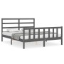 Double bed frame with gray solid wood headboard by vidaXL, Beds and slatted bases - Ref: Foro24-3191913, Price: 153,10 €, Dis...