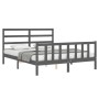 Double bed frame with gray solid wood headboard by vidaXL, Beds and slatted bases - Ref: Foro24-3191913, Price: 153,10 €, Dis...