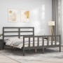 Double bed frame with gray solid wood headboard by vidaXL, Beds and slatted bases - Ref: Foro24-3191913, Price: 153,10 €, Dis...