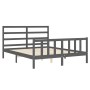 Double bed frame with gray solid wood headboard by vidaXL, Beds and slatted bases - Ref: Foro24-3191913, Price: 153,10 €, Dis...