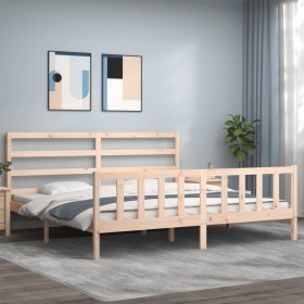 Bed frame with solid wood headboard 180x200 cm by vidaXL, Beds and slatted bases - Ref: Foro24-3191921, Price: 129,99 €, Disc...